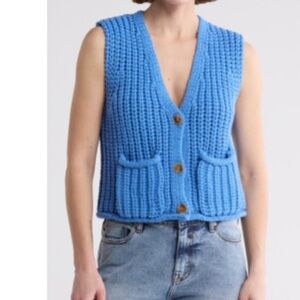 Blank NYC Sky Blue Knit Cardigan Vest